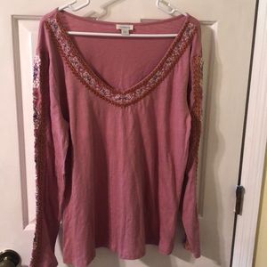 Sundance rose pink cotton tee w/embroidery L